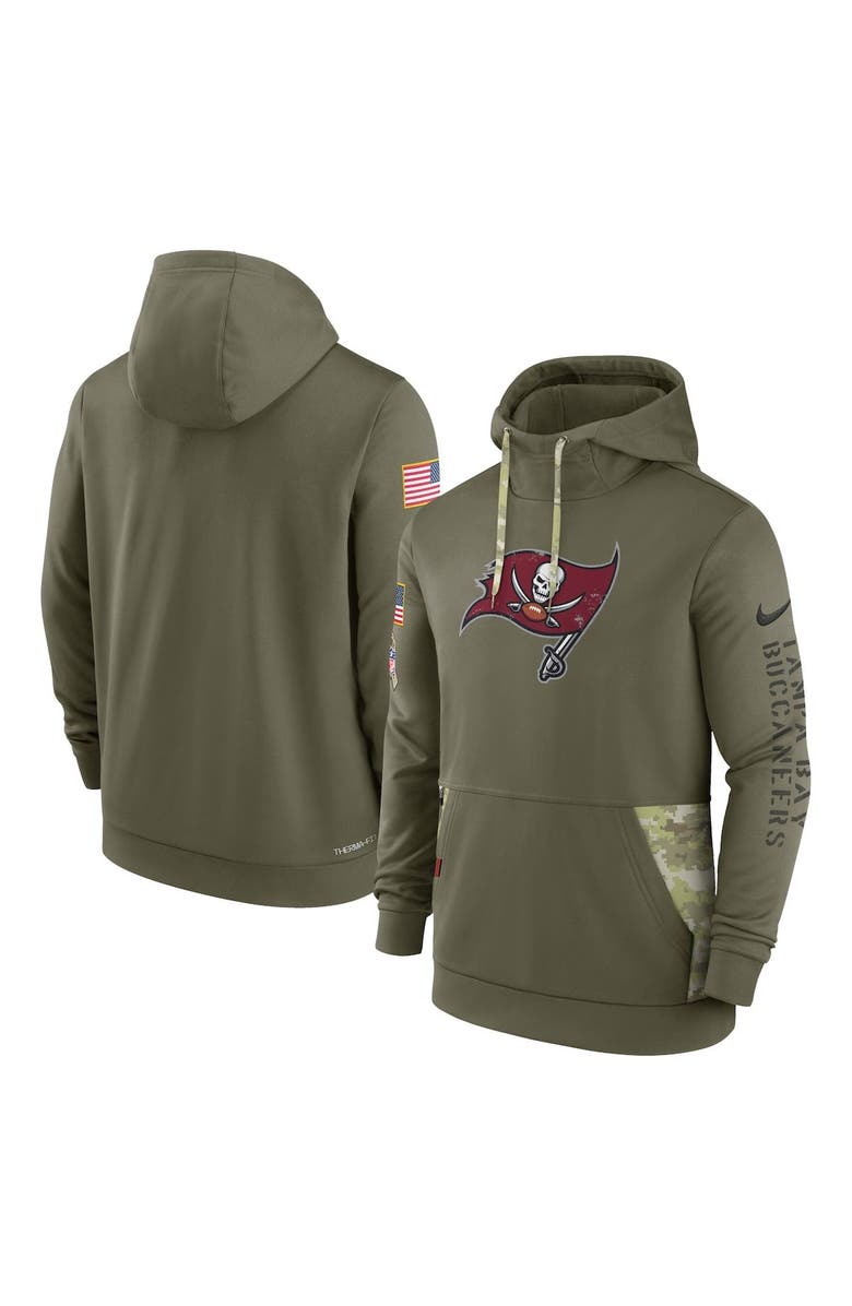 Nike Men's Nike Olive Tampa Bay Buccaneers 2022 Salute to Service Therma Performance Pullover Hoodie, Main, color, 