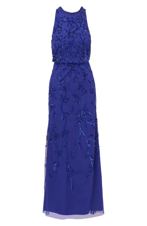 Adrianna Papell Beaded Blouson Cocktail Maxi Dress In Blue