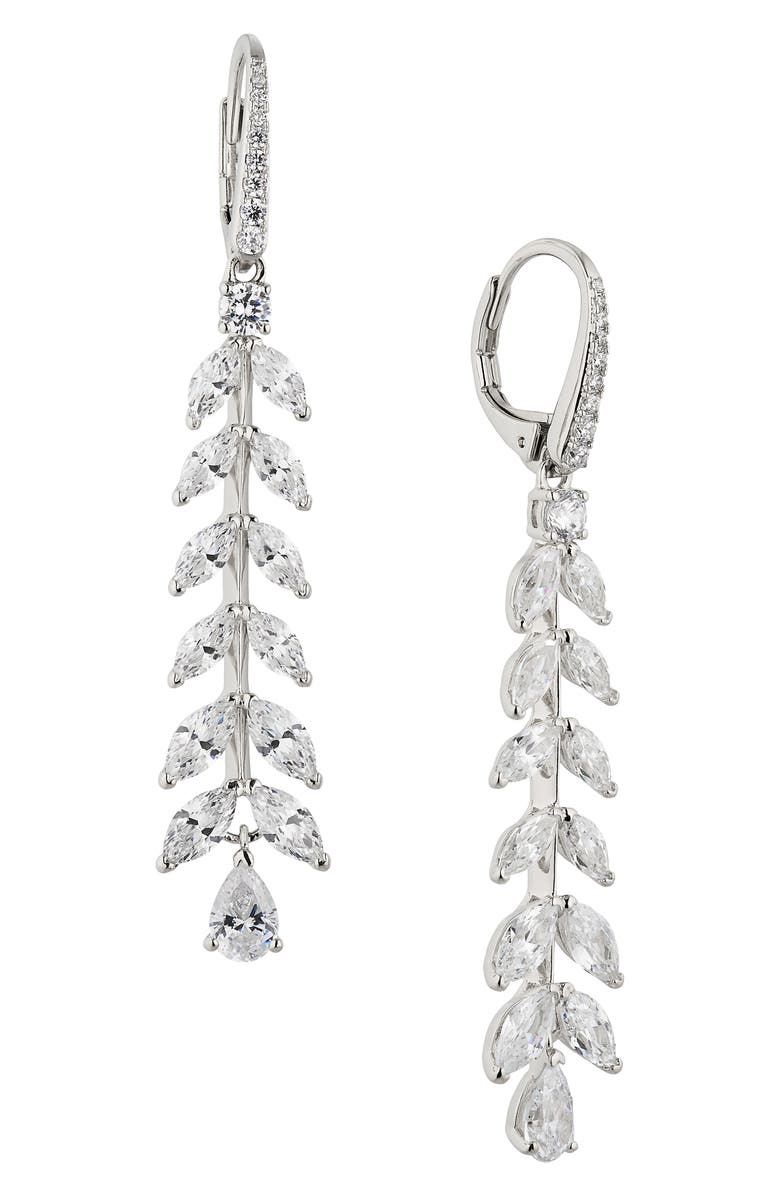 Nadri Wild Flower Crystal Vine Linear Drop Earrings, Main, color, Rhodium