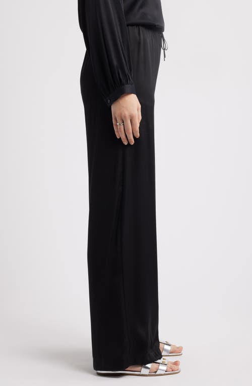 Nordstrom Tie Front Satin Wide Leg Pants In Black