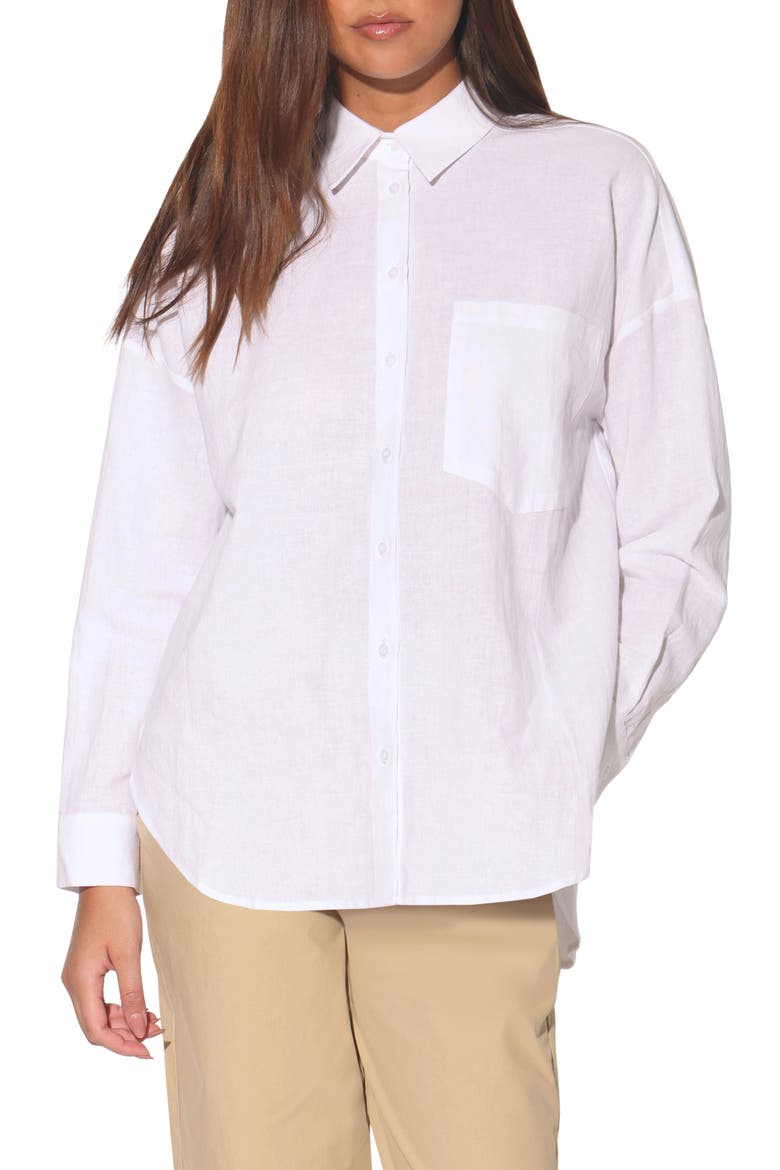 Samira Cotton & Linen Button-Up Shirt, Main, color, WHITE