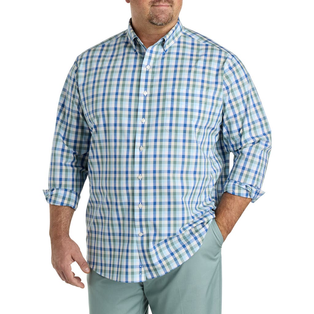 Oak Hill By Dxl Big & Tall Small Plaid Performance Sport Shirt In Blue Multi