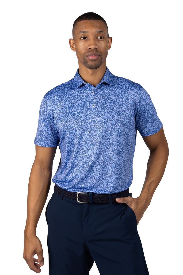 Abstract Maze Print Performance Polo, Alternate, color, DENIM