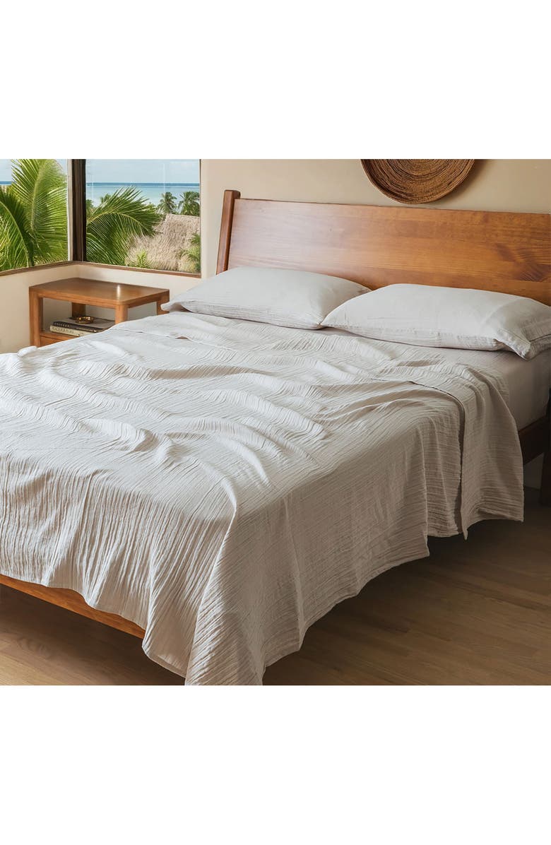 Crane Air Calm Crinkled Cotton Gauze 4-Piece Sheet Set, Alternate, color, Morning Fog