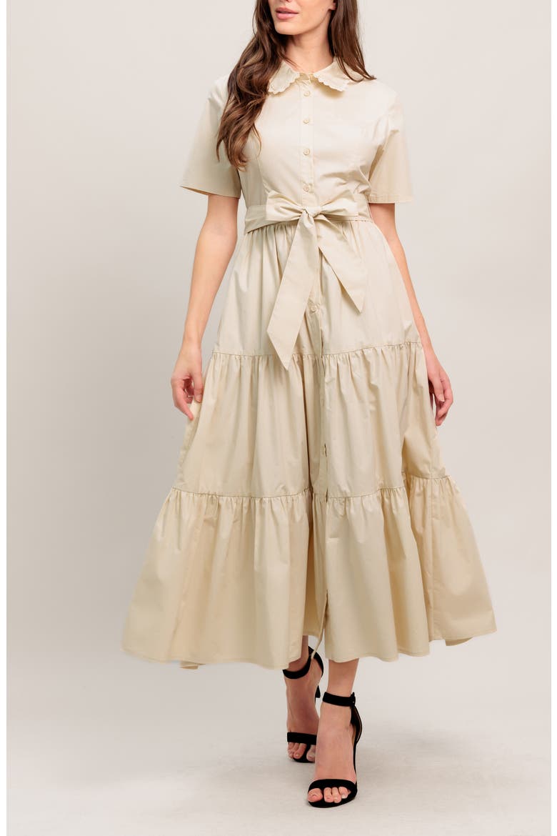 Scalloped Collar Maxi Dress, Alternate, color, BEIGE