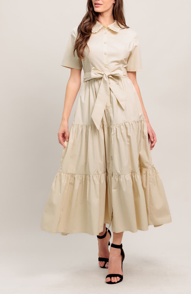 FLYING TOMATO Scalloped Collar Maxi Dress, Alternate, color, Beige