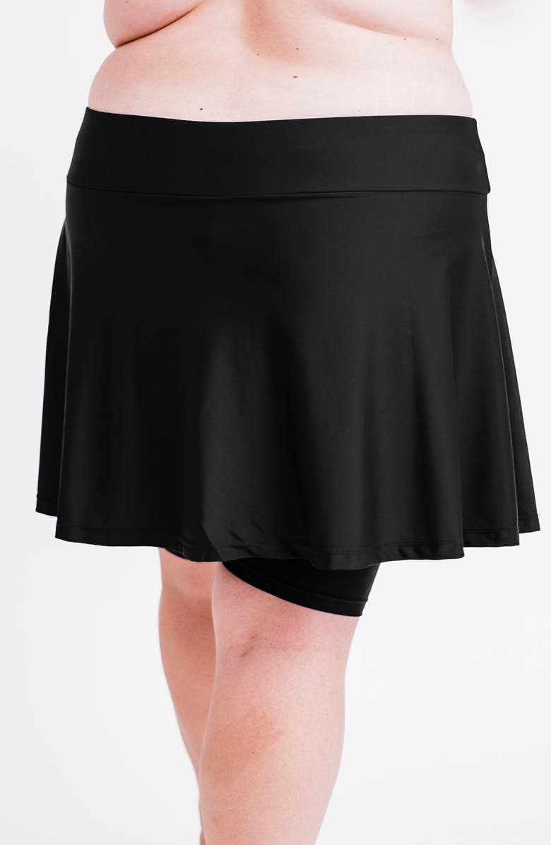 Calypsa Plus Size Midi Swim Skort With Bike Shorts, Alternate, color, Black