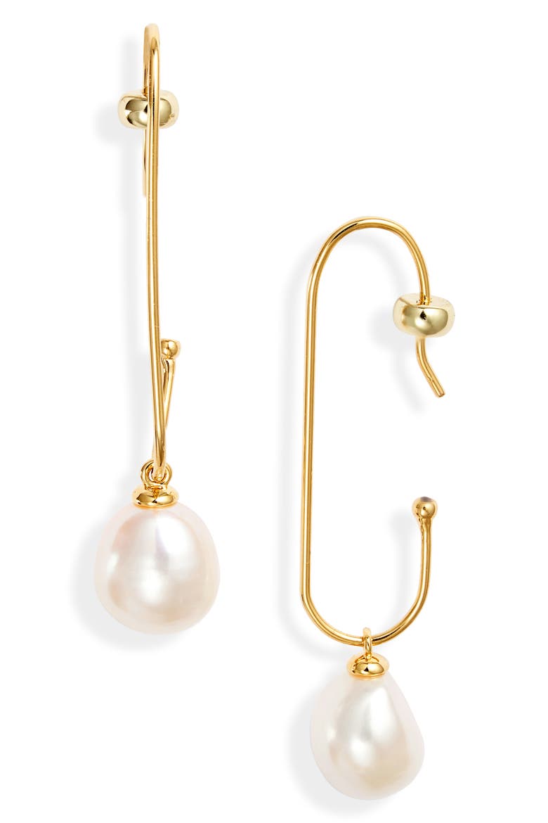 Demi Fine Freshwater Pear Drop Hook Earrings, Main, color, 14K GOLD PLATED