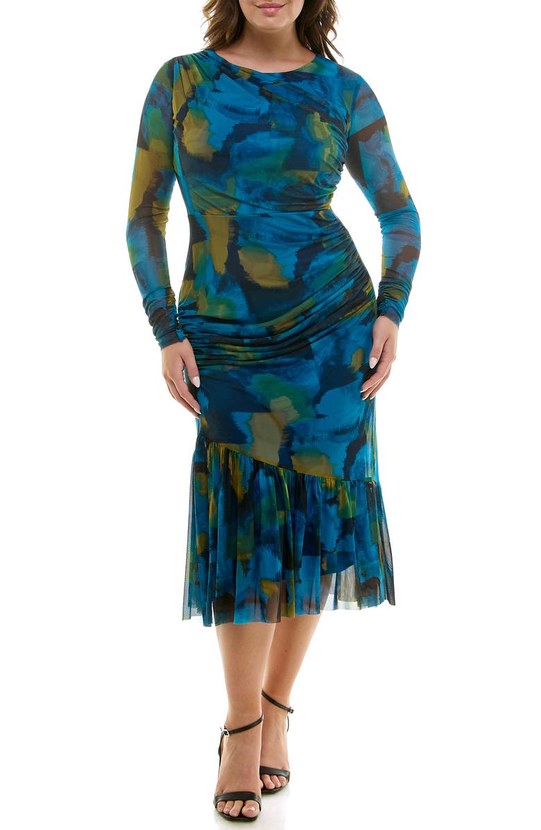 Taylor Dresses Ruched Long Sleeve Midi Dress, Main, color,