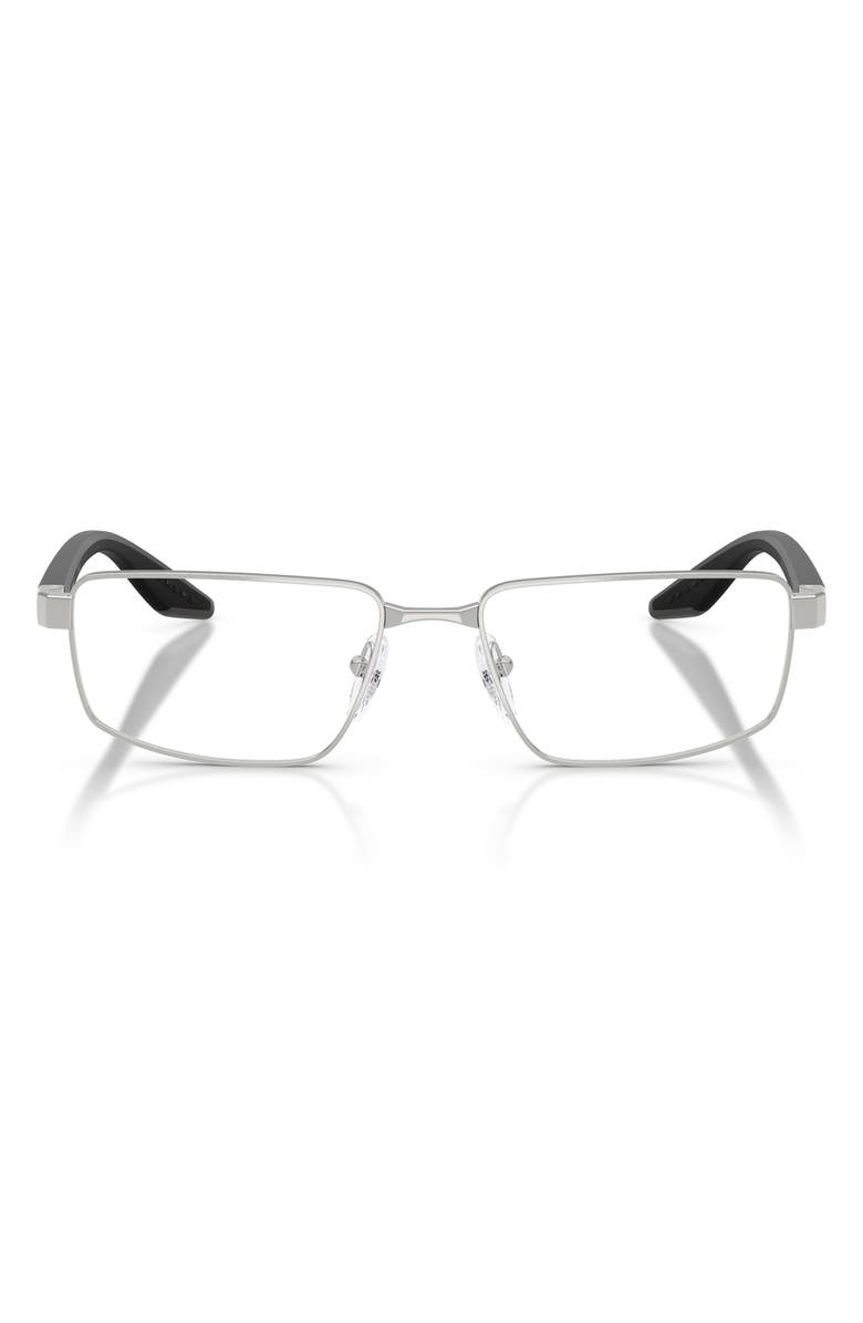 Prada Linea Rossa 55mm Rectangular Optical Glasses, Main, color, Silver