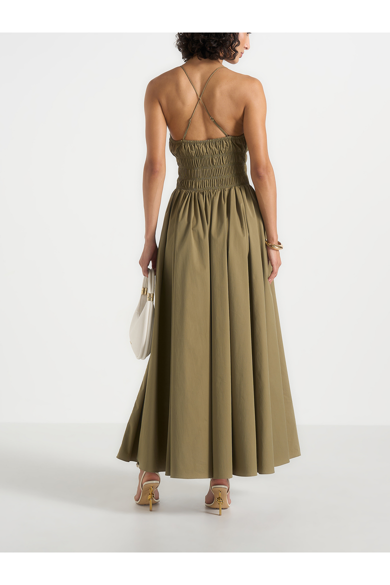 Elva Smocked Waist Cotton Maxi Dress, Alternate, color, Khaki