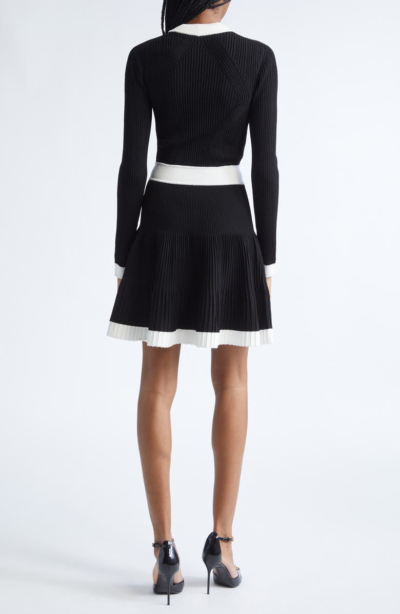 Balmain Colorblock Twisted Cable Long Sleeve Sweater Dress, Alternate, color, Black/ White