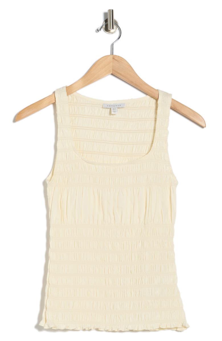 Topshop Shirred Sleeveless Cotton Top, Main, color, Ivory