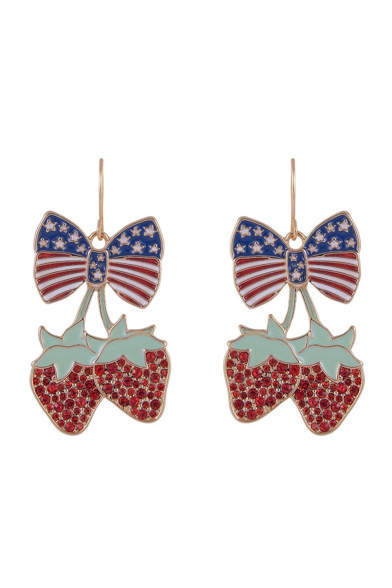 Strawberry and American Flag Bow Earring, Alternate, color, Red