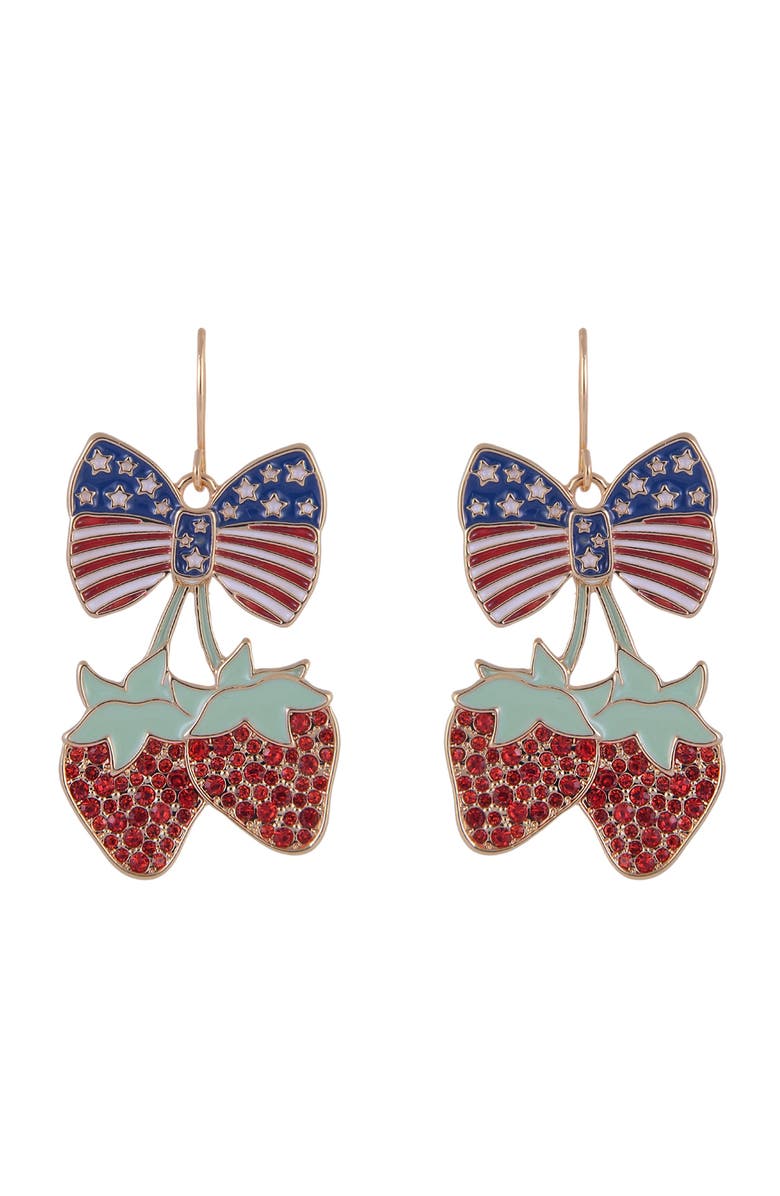 Hallmark Strawberry and American Flag Bow Earring, Alternate, color, Red