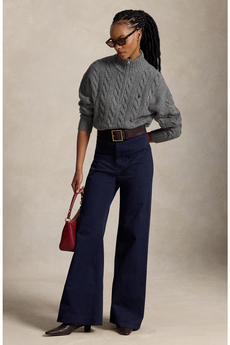 Quarter Zip Wool & Cashmere Sweater, Alternate, color, GREY