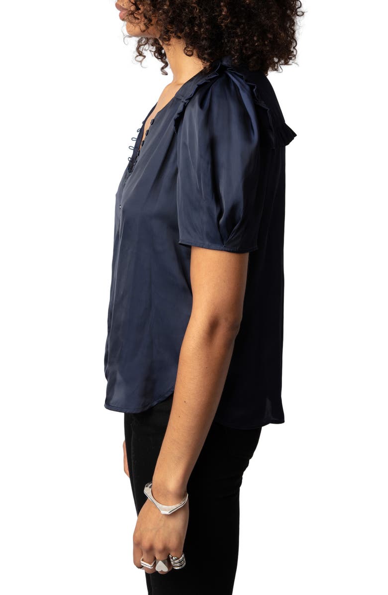 Zadig & Voltaire Twisty Satin Ruffle Top, Alternate, color, Sailor