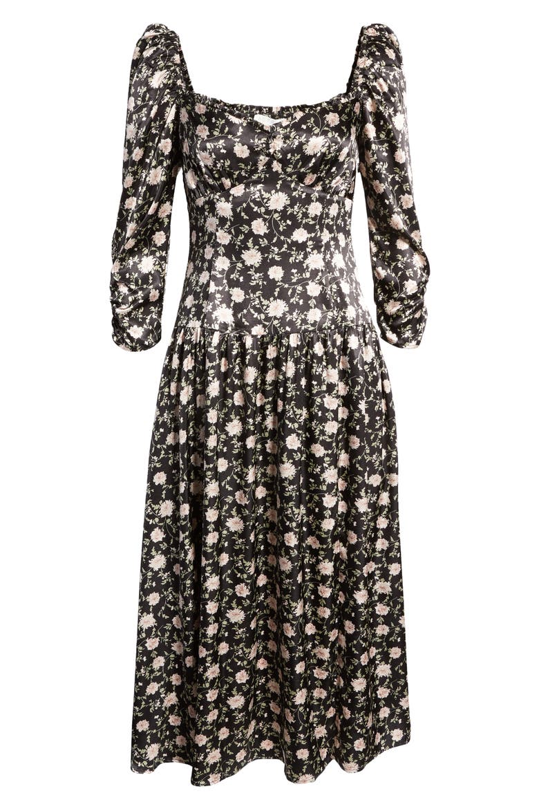 Puff Sleeve Dress, Alternate, color, BLACK FLORAL