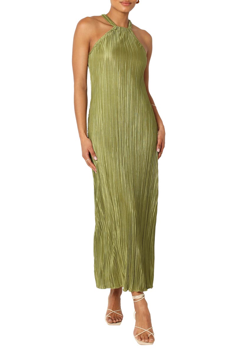 Petal & Pup Melody Plissé Maxi Dress, Main, color, Olive