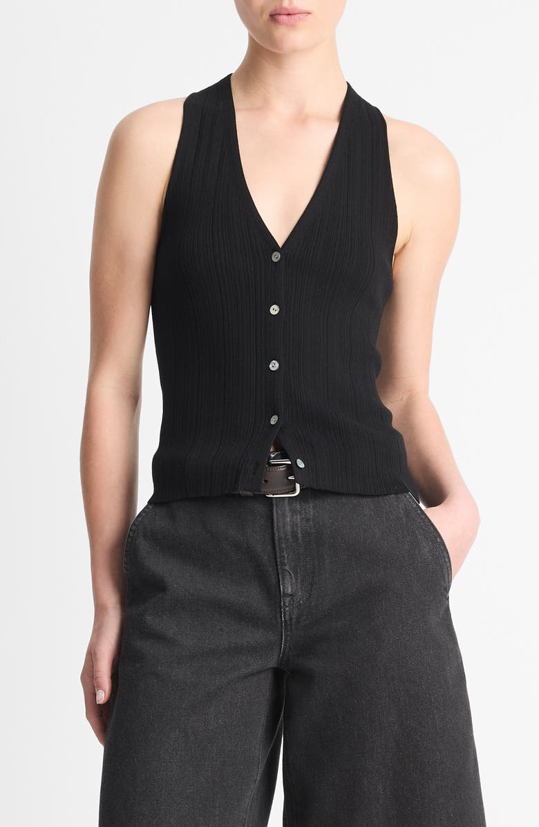 Vince Rib Button-Up Cotton Sweater Vest, Main, color, Black