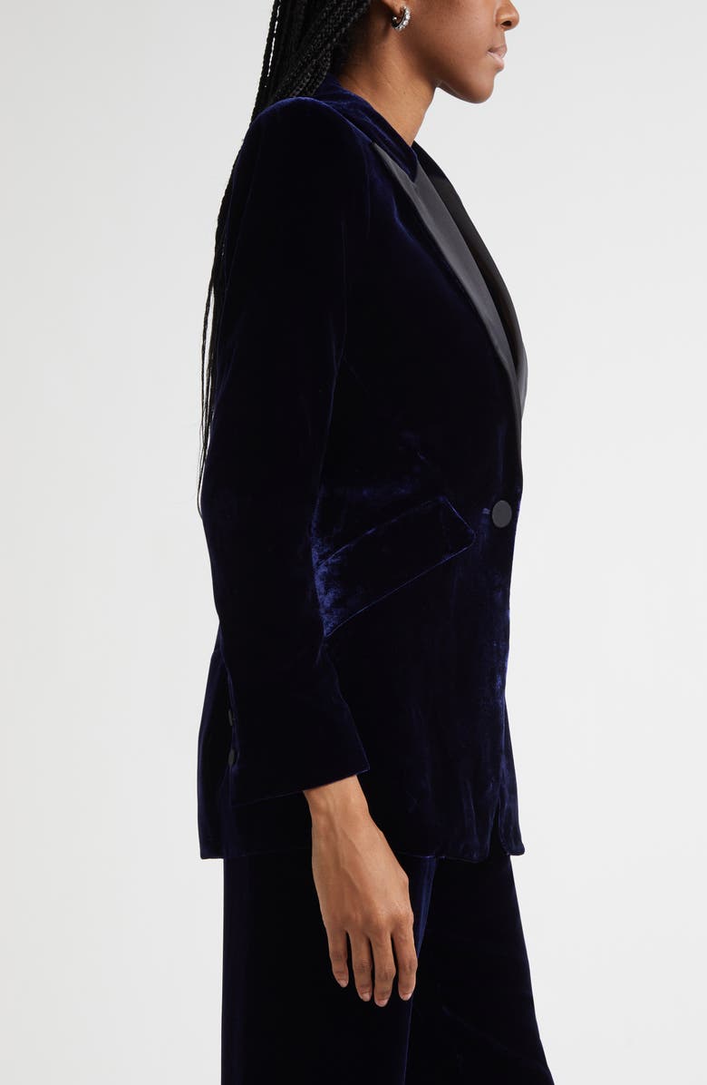 L'AGENCE Sheila Structured Velvet Blazer, Alternate, color, Midnight/ Black