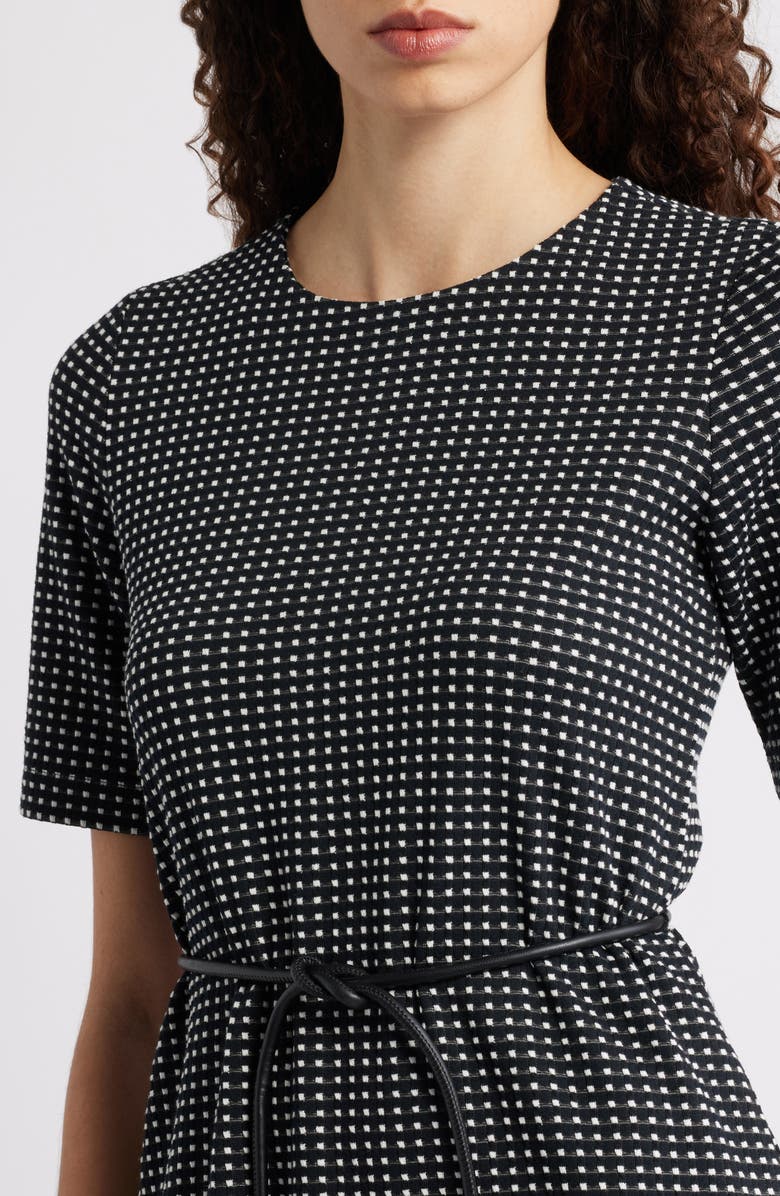 Anne Klein Micro Check A-Line Dress, Alternate, color, Anne Black/ White Dove