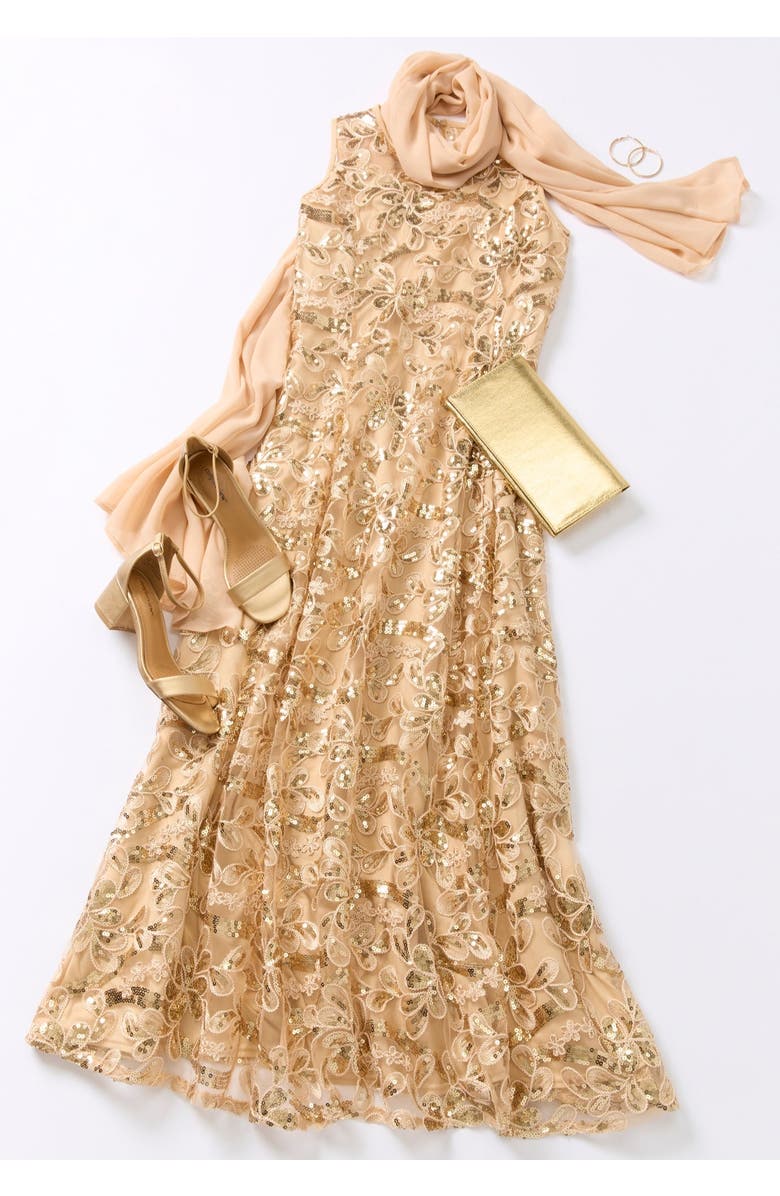 Roaman's Plus-Size Allover Lace Embellished Shawl Gown, Alternate, color, Black