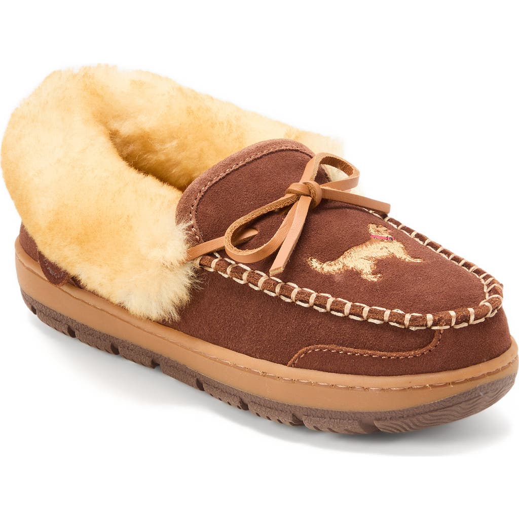 Dearfoams Fireside Gladstone Genuine Shearling Moccasin With Stitching In Animal Print