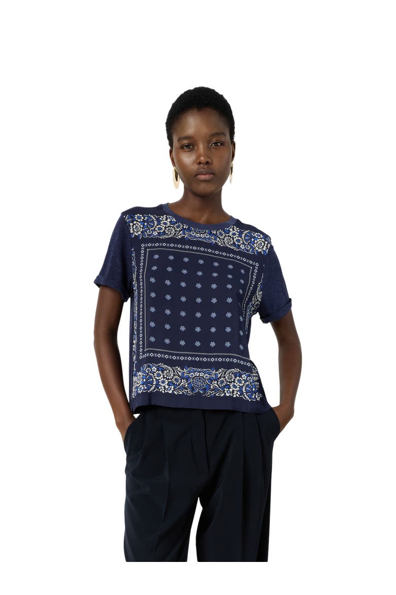 Manolia Scarf Print T-Shirt, Main, color, Navy Blue