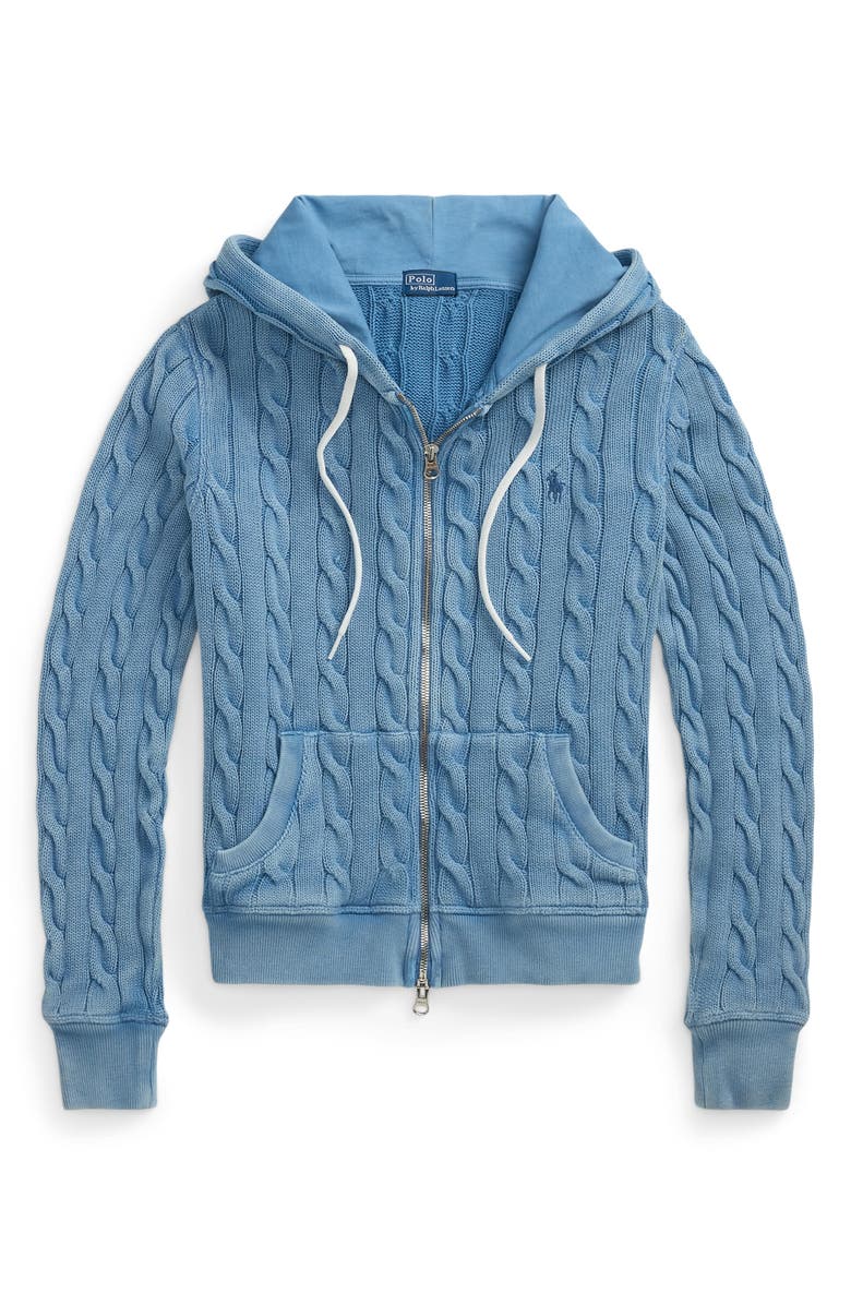 Polo Ralph Lauren Cable Knit Cotton Full Zip Hoodie, Alternate, color, 