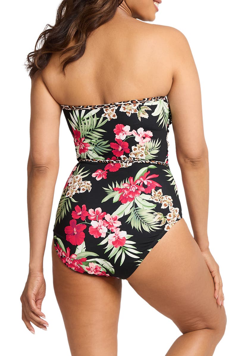 Tommy Bahama Lily Cat Shirred Bandeau One-Piece Swimsuit, Alternate, color,
