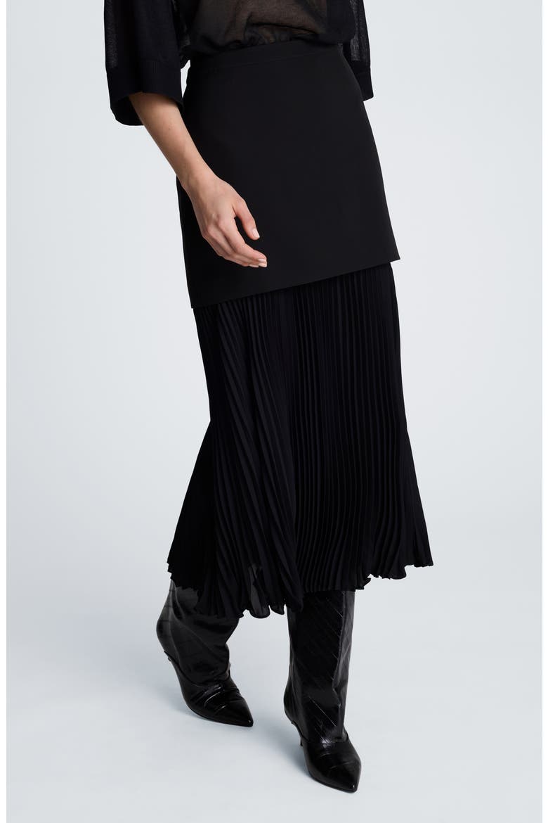 Pleated Layered Midi Skirt, Alternate, color, BLACK