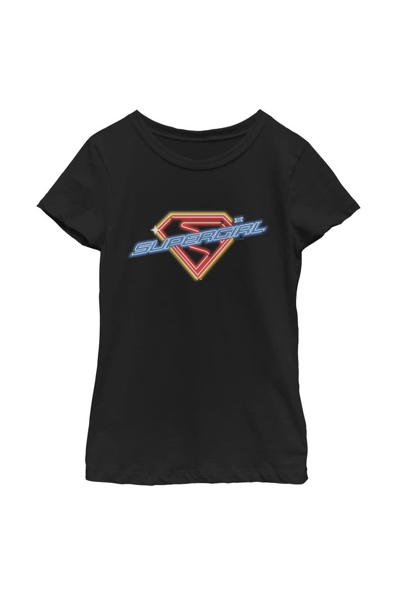 Girl's Supergirl Neon Sign Logo  Graphic T-Shirt, Main, color, Black