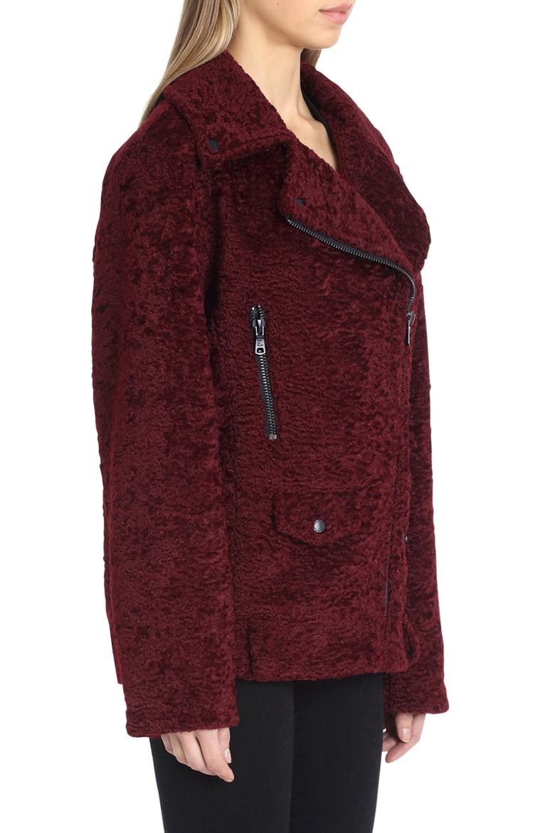 Faux Shearling Biker Jacket, Alternate, color, BURGUNDY