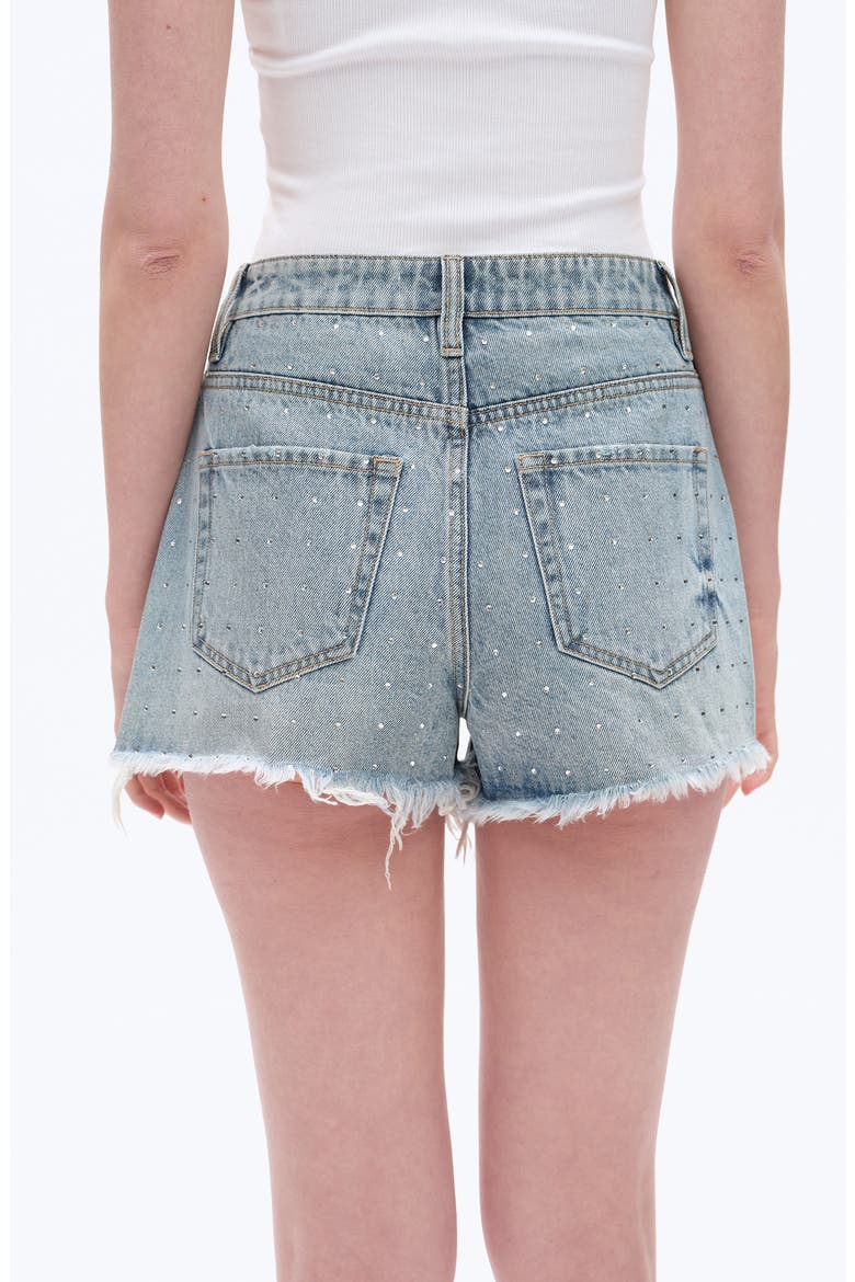 Rhinestone Raw Hem High Waist Denim Shorts, Alternate, color, LIGHT BLUE