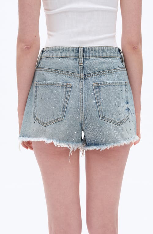 Bayeas Rhinestone Raw Hem High Waist Denim Shorts In Blue