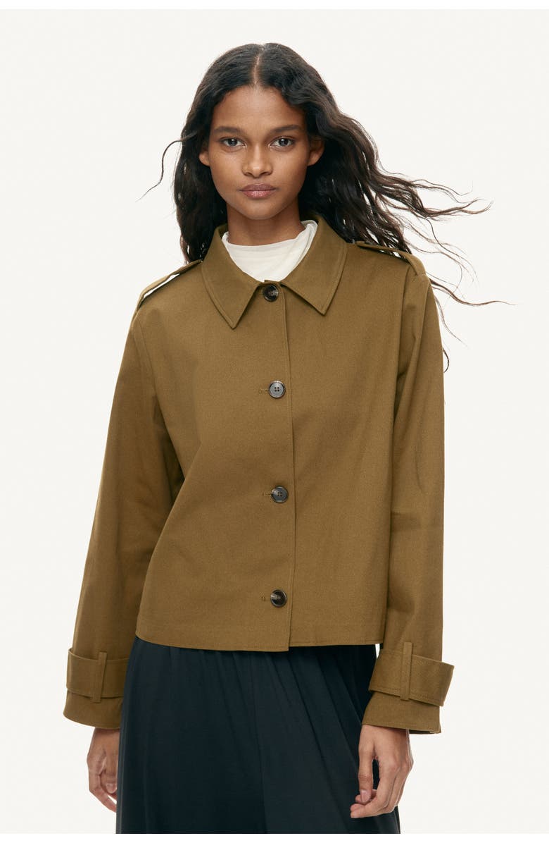 H&M Trench-look cotton jacket, Main, color, Dark Khaki Green