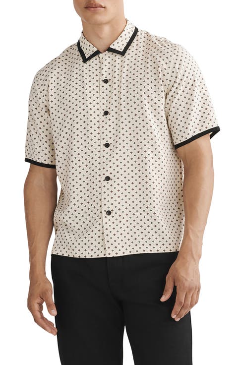 Foulard Print Short Sleeve Button-Up Shirt