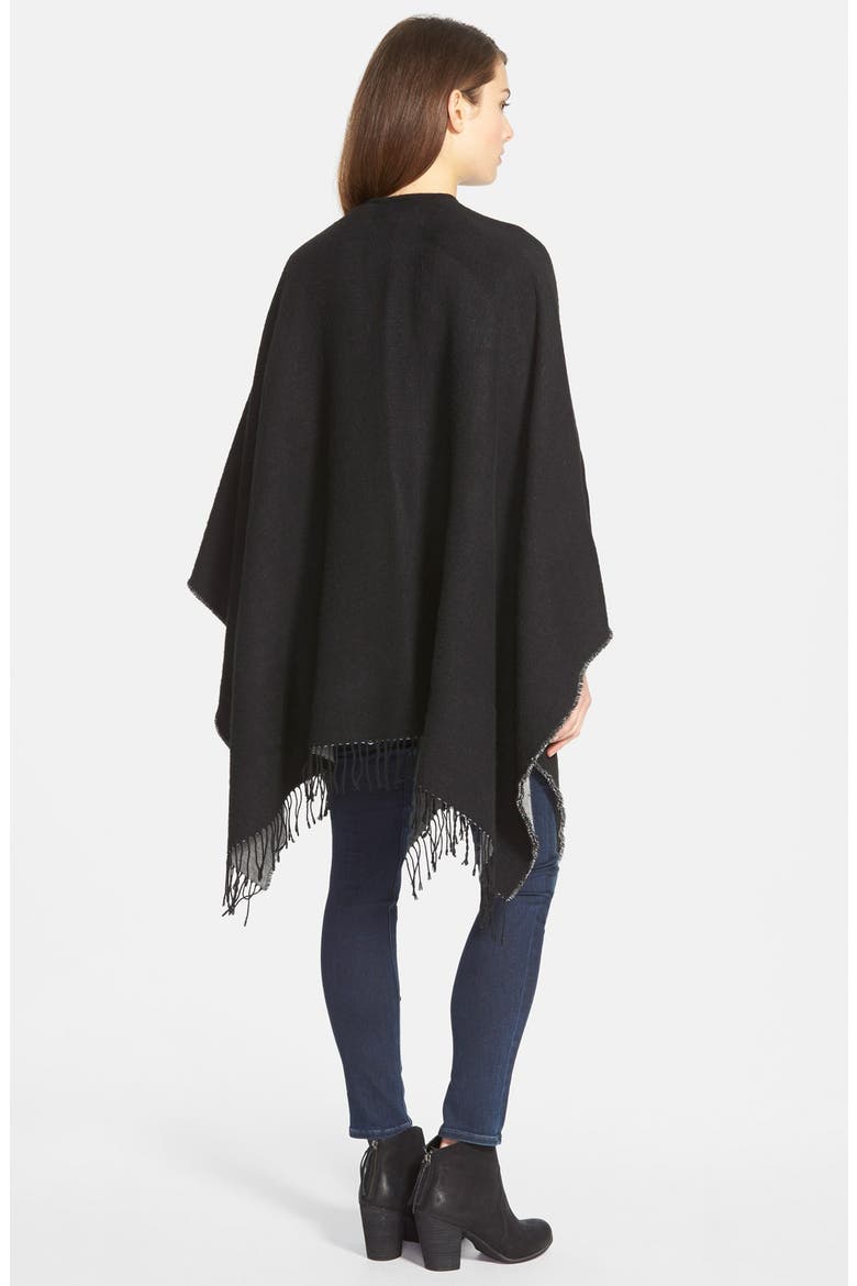 Reversible Cape with Fringe, Alternate, color, BLACK/ GREY