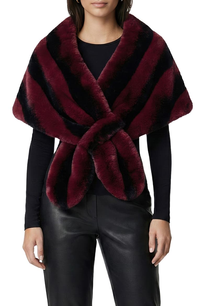 Fur-Free Chinchilla (Faux Fur) Stole with Pull-Through, Main, color, BURGUNDY CHINCH