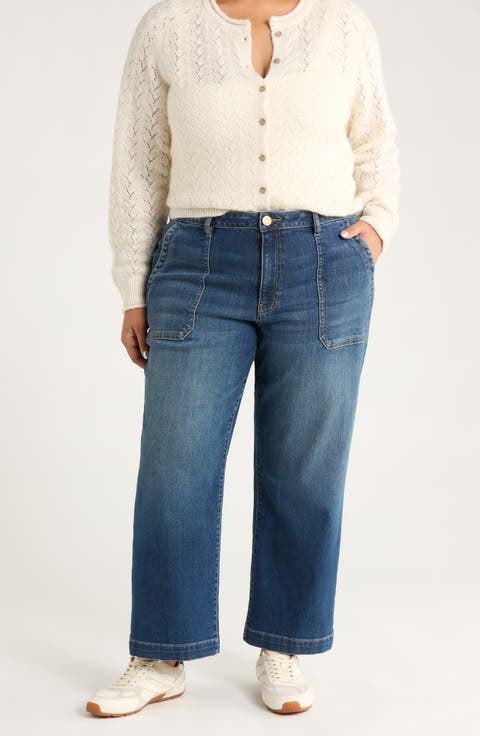 High Waist Ankle Wide Leg Utility Jeans (Reflective) (Plus)