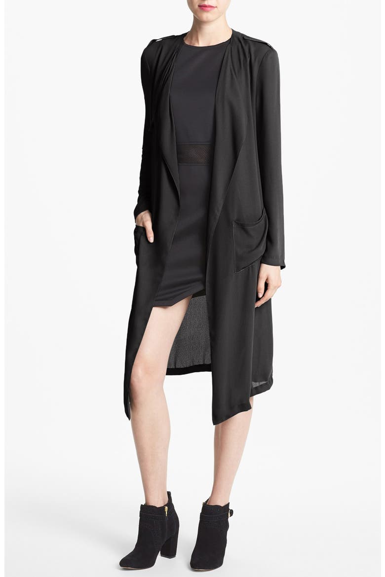 ASTR Drape Front Trench Coat, Main, color, BLACK