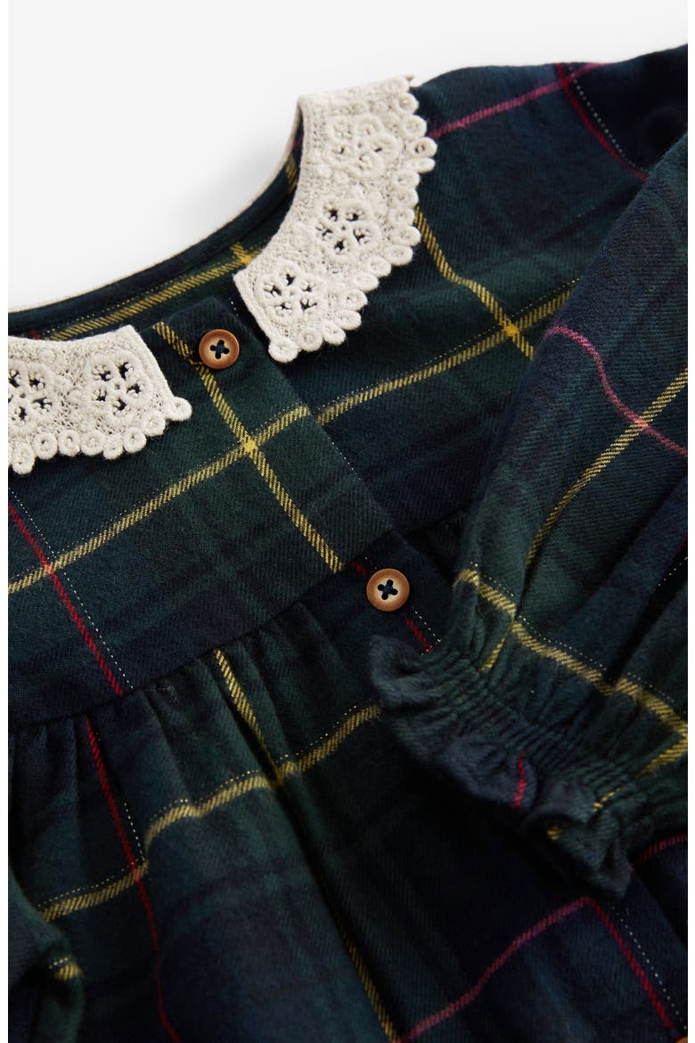 Kids' Plaid Lace Collar Cotton Blend Dress, Alternate, color, GREEN