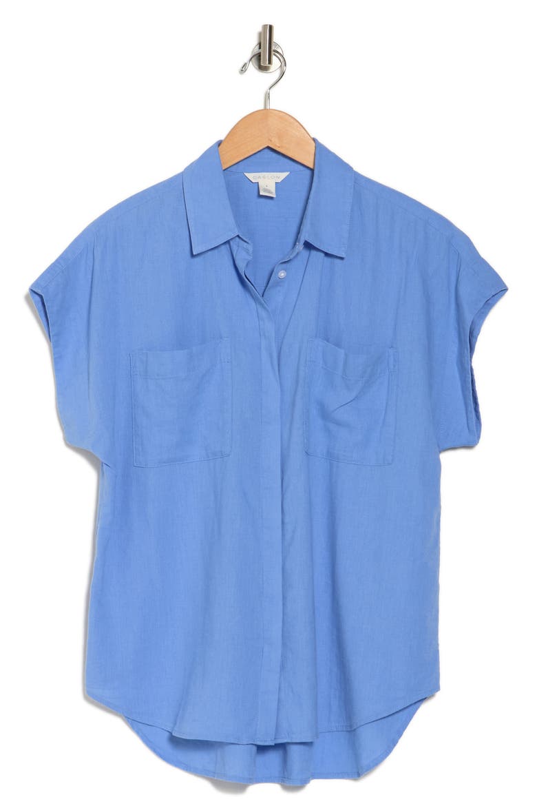 Double Pocket Linen Blend Camp Shirt, Alternate, color, BLUE CORNFLOWER