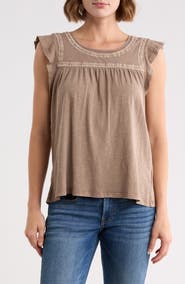Lucky Brand Embroidered Cotton Slub Tee