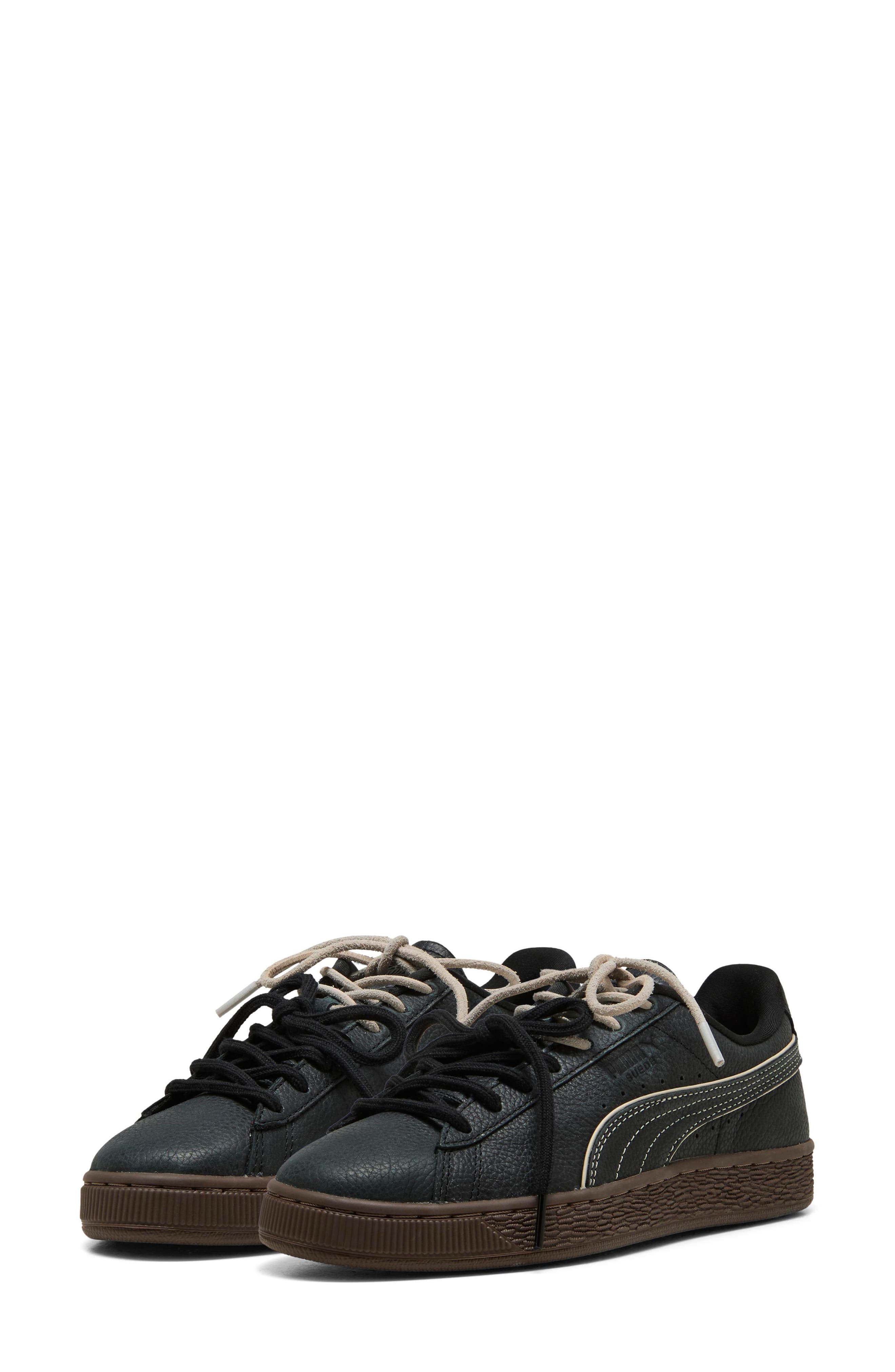 Suede Bloom Dress-Up Leather Sneaker, Main, color, PUMA BLACK/ CHOCOLATE
