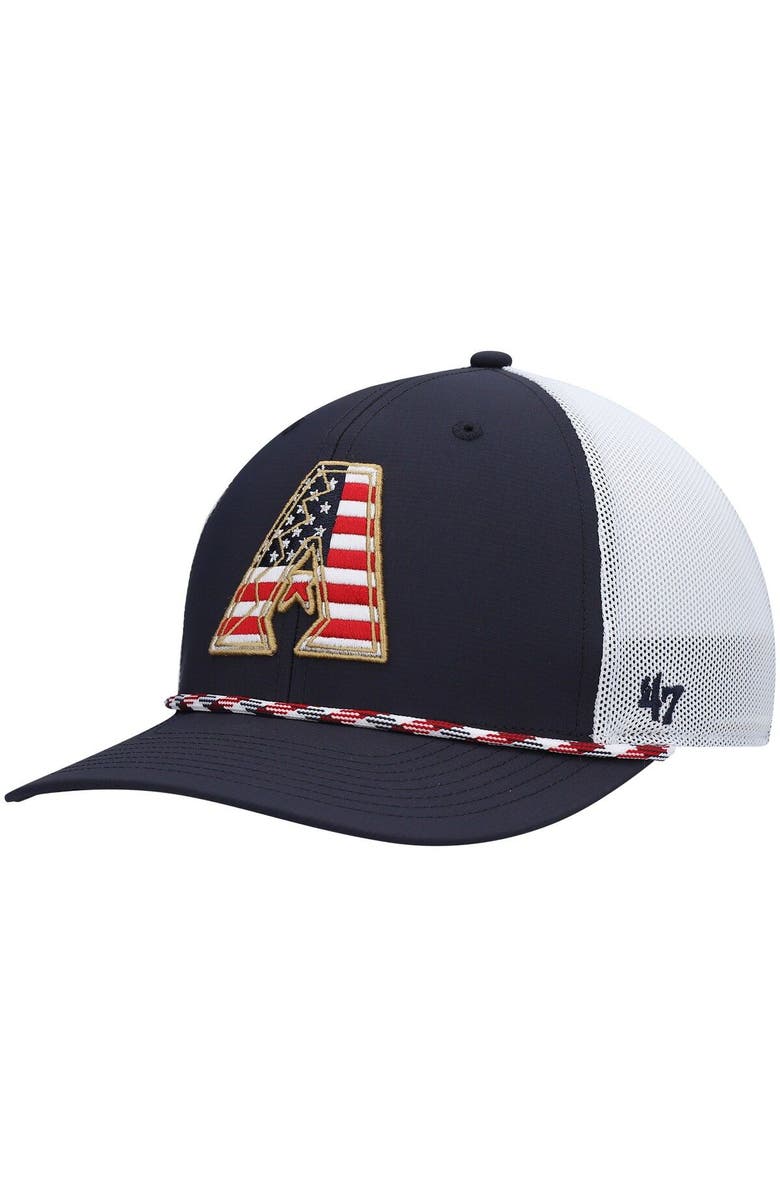 '47 Men's '47 Navy/White Arizona Diamondbacks Flag Fill Trucker Snapback Hat, Main, color, 