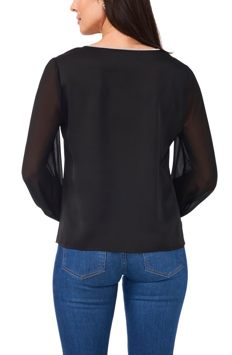 Vince Camuto Rhinestone Chiffon Sleeve Top, Alternate, color, Rich Black