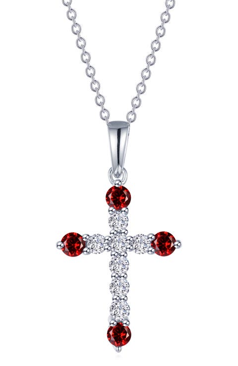 Simulated Semiprecious Birthstone Cross Necklace