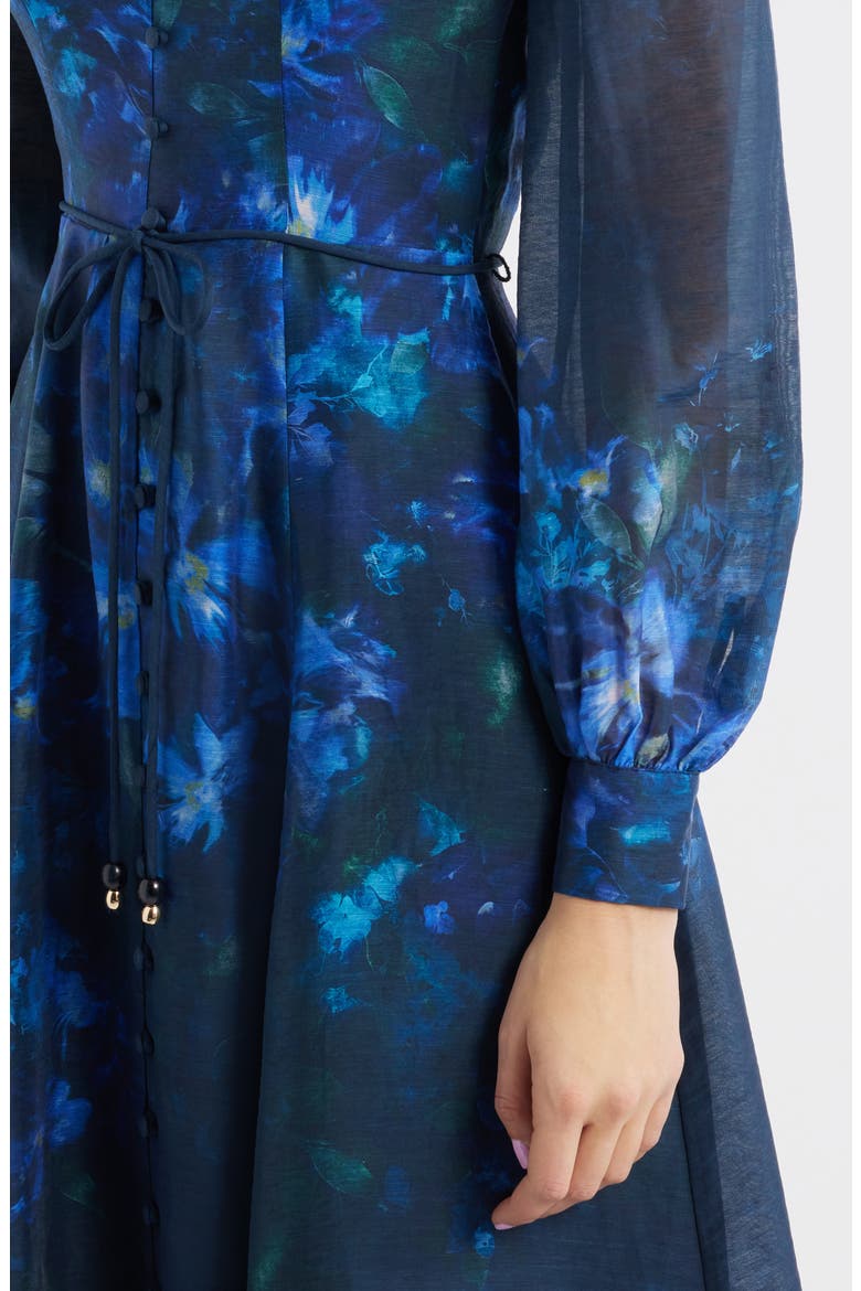 Kahlani Floral Print Long Sleeve Midi Dress, Alternate, color, NAVY FONTAINE FLORAL